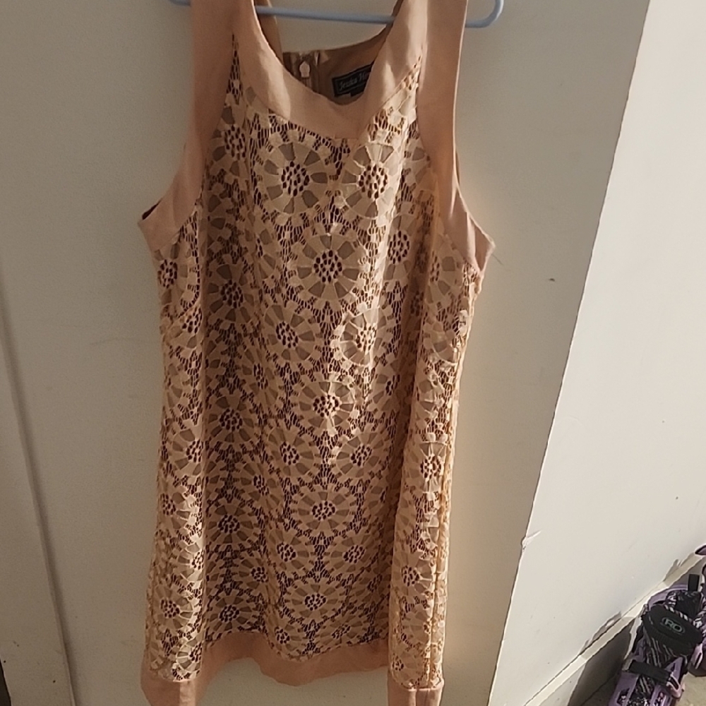 Jessica Howard Tan and Purple Sheath Dress with Halter Neckline for Cocktail